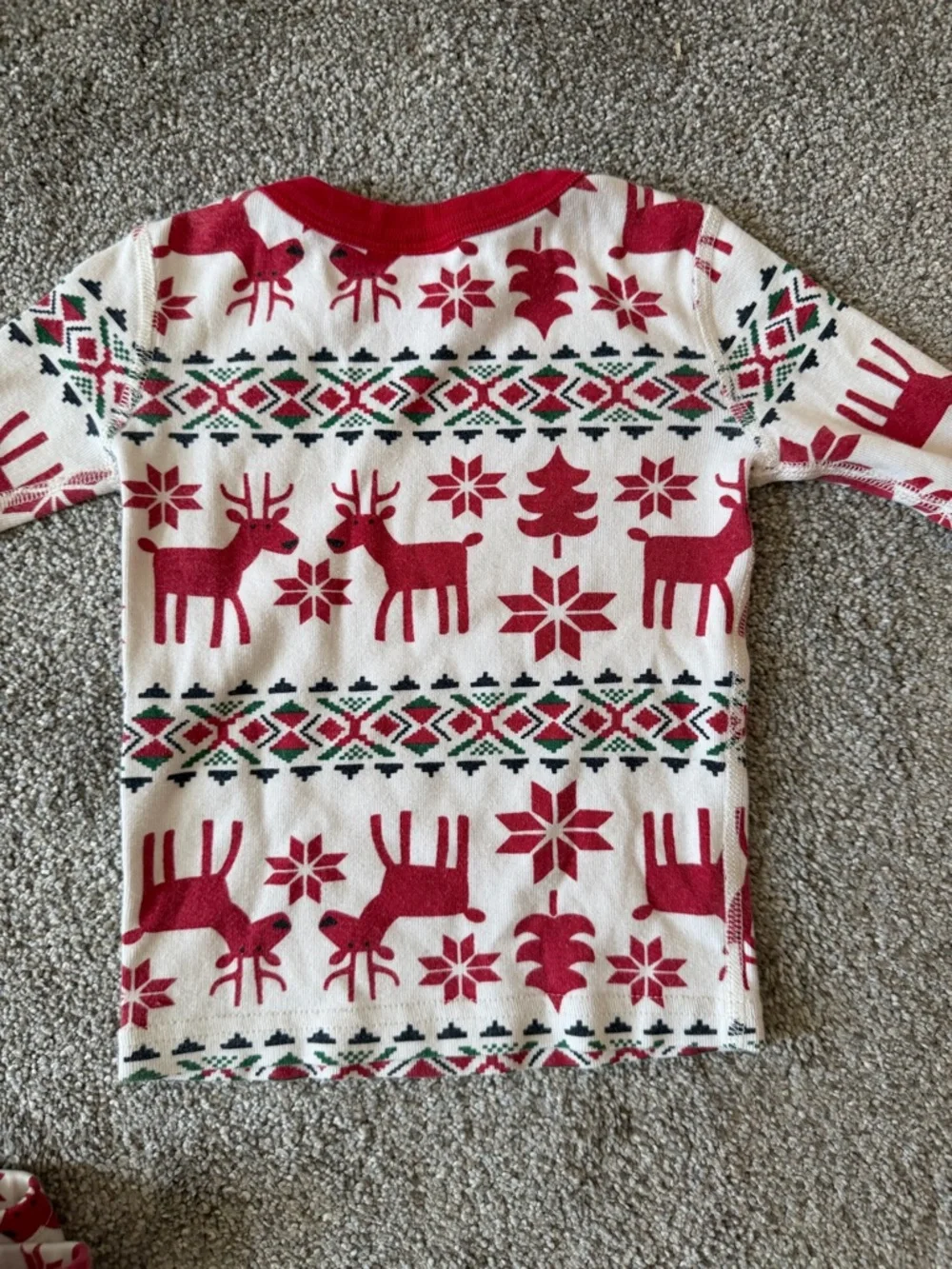 Hanna Andersson Long John Pajama Set in Dear Deer Red White Fair Isle Size 2